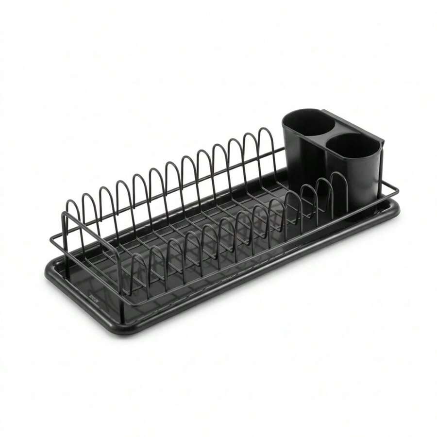 Homix - Escurreplatos de Metal Quttin con Bandeja de Goteo y Escurridor de Cubiertos - Negro (41.5 x 17.3 x 10 cm) - Negro - Ver 1