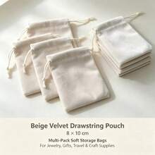 100pcs/50pcs/20pcs/10pcs Beige Plush Drawstring Bucket Storage Bags, Soft Plush Texture, Premium Quality, Suitable For Wedding Favors, Jewelry Storage, Holiday Gift Packaging, Scent Sachets And Cosmetic Storage - Beige - View 11