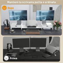 HOMCOM Supporto per Monitor da Scrivania con Lunghezza e Angolo Regolabili, Rialzo per Monitor con 2 Cassetti, 3 Spazi Sottostanti, per Laptop e PC, Fino a 14kg, 60-116x22x12 cm, Bianco - Visualizzare 3