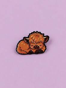 Cute Sleeping Baby Highland Cow Enamel Brooch - Cuddled Fluffy Animal Pin, Suitable For Backpacks And Jackets - Multicolor - View 4