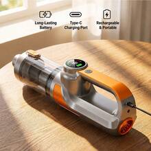 Handheld Wireless Car Vacuum Cleaner, A High-Power Handheld Vacuum Cleaner With Led Lighting And Multiple Nozzles, A Vacuum And Air Duster,Suitable For Cars, Homes, Offices, And Pets. 11.1V 2000mAh - Silver Orange - View 5