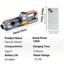 Handheld Wireless Car Vacuum Cleaner, A High-Power Handheld Vacuum Cleaner With Led Lighting And Multiple Nozzles, A Vacuum And Air Duster,Suitable For Cars, Homes, Offices, And Pets. 11.1V 2000mAh - Silver Orange - View 9