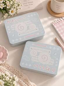 New Metal Rectangular Empty Tin Box, Cartoon High-Value Horizontal Storage Cat Board, Photo Card Holder, Jewelry Storage Box, Sticker Storage Box, Desktop Organizer, Stationery, School Supplies, Back To School - Pink - View 3