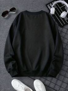 Men's Fashion Casual Outdoor Sweatshirt, Minimalist Loose Fit, Crew Neck Design, Durable And Long-Lasting, Suitable For Daily Wear - Black - View 7