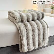 1pc New Autumn/Winter Heavyweight Faux Rabbit Fur Reversible Throw Blanket, Side A Faux Rabbit Fur, Side B Milk Plush, Silky Soft And Shed-Resistant, Exquisite Edging, Thick Warm Sofa Nap Blanket, Suitable For Home Bedroom Decor - Light Coffee - View 5