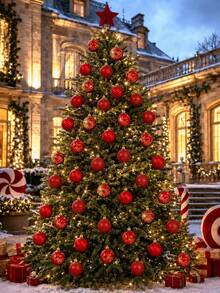 9pcs Red & Gold Christmas Ball Decoration Set, Including Matte, Glitter, Shiny & Textured Styles, Suitable For Outdoor Christmas Tree, Garden, Yard, Porch, Front Door Wreath, Garland, Holiday Party, Wedding, New Year & Winter Home Decor - Red - View 5