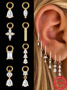 1pc 925 Sterling Silver Detachable Ear Pendant, Gold-Plated Water Drop Shape, Suitable For Ear Piercing Jewelry DIY Earring Accessories - Gold - View 2