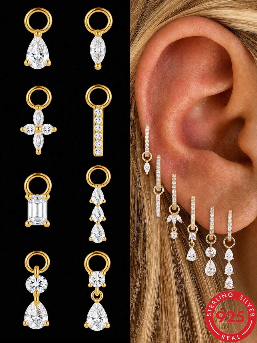 1pc 925 Sterling Silver Detachable Ear Pendant, Gold-Plated Water Drop Shape, Suitable For Ear Piercing Jewelry DIY Earring Accessories