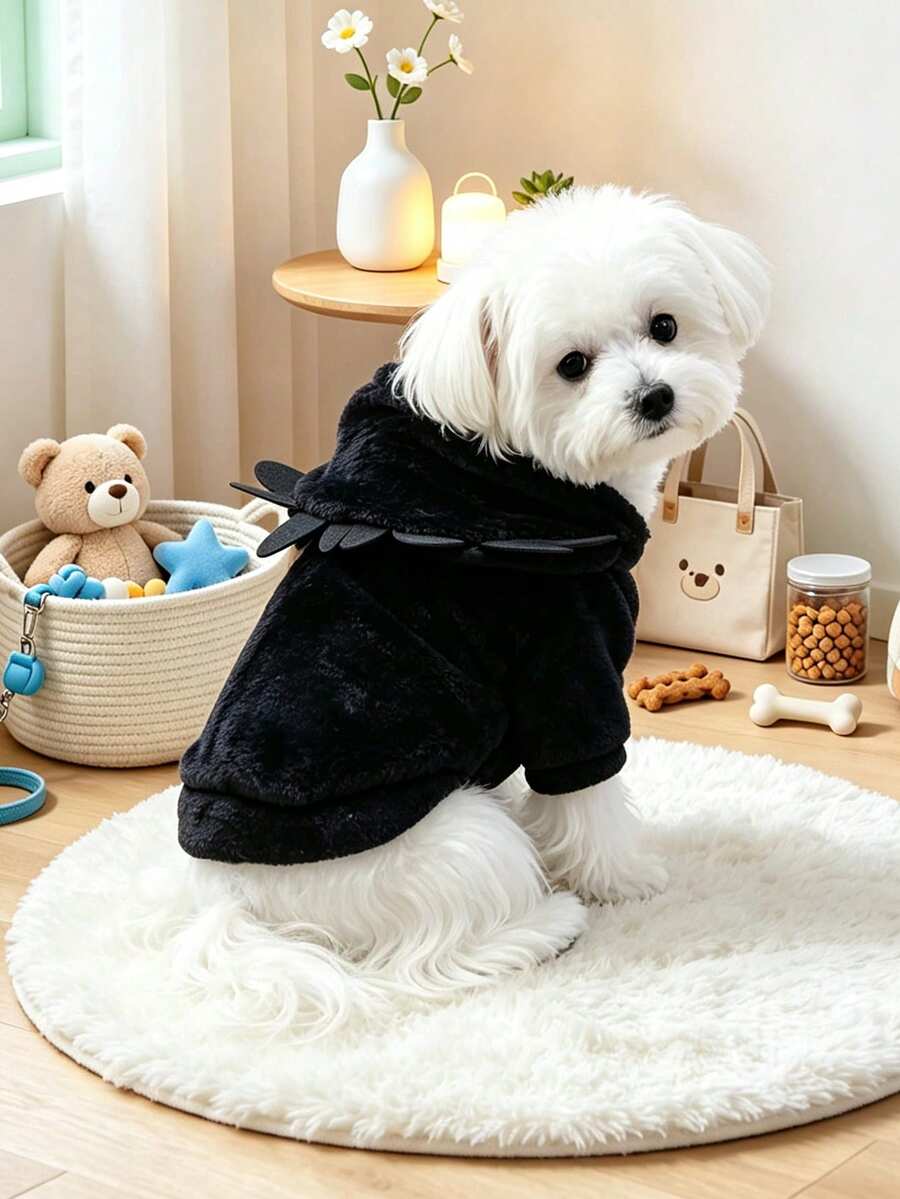 PETCIRCLE 1件寵物衣服 小狗幼犬貓咪可愛造型裝 秋冬輕量透氣柔軟布料毛絨短款變身套裝 - 黑貓 - 黑色 - 查看 1
