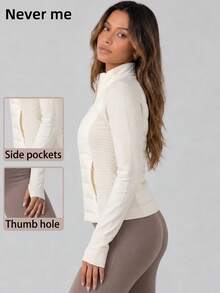 Never me Women's Goose Down Down Jacket With Full Zip, Quilted Patchwork, Ribbed Cuffs With Thumbholes, Slim Fit Winter Sports Coat - Apricot - View 6