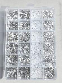 24-Grid Mini White Small Flat-Bottom Mixed Color Asymmetrical Nail Art Rhinestones - White - View 9