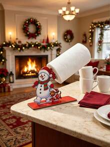 Christmas Wooden Paper Towel Holder, Santa Claus Snowman Elf Shaped Desktop Paper Towel Rack, Holiday Kitchen Desktop Decor, Home Decor Christmas Gift - Multicolor - View 6