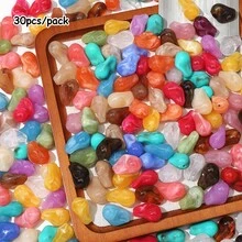30pcs Mixed Color Marble Pattern Irregular Acrylic Imitation Stone Loose Bead For DIY Bracelet Necklace Earring Keychain Jewelry Making Craft Supplies - Random Color Mixing - View 12