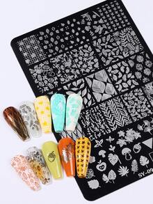1片葉脈印花美甲印花板 秋季植物銀杏葉美甲模板 金屬美甲模板 不鏽鋼可重複使用 美甲沙龍工具 家用DIY美甲用品 - 銀色 - 查看 9