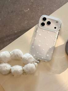 Korean Style Ins White Star Matte Frosted Phone Case Compatible With Apple 17, 18 Pro Max, New 16, Dual Layer IMD 15, Anti-Drop Protective Cover, 14 With Pom Pom Hand Strap - Multicolor - View 5