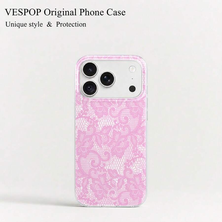 VESPOP Pink Lace Fashion Phone Case; Compatible With Iphone 17/18 Pro Max, 16 Pro Max, 17, 16, 15, 14, 13, 12 Pro Max And 11 Series; Cute, Shockproof Soft Shell. - Mixed Color 1 - View 1
