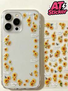 1pc Fresh Sunflower Decorative Sticker, Transparent Waterproof Sticker, Sunflower Flower And Butterfly Combination Pattern, Bright Colors With Rich Layers, Thin And Adherent With No Curling Edges, Suitable For Digital Device Shells, Portable Containers, Makeup Boxes, Electronic Accessories Exterior Decoration And Beautification - Decorative Stickers - View 4