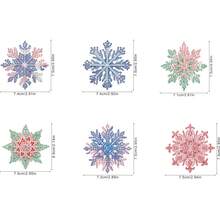 6件組鑽石畫冰箱磁鐵聖誕雪花鑽石繪畫裝飾DIY鑽石繪畫磁鐵套件，適合DIY手工藝禮物、冰箱與信箱裝飾 - 薄荷綠 - 查看 2