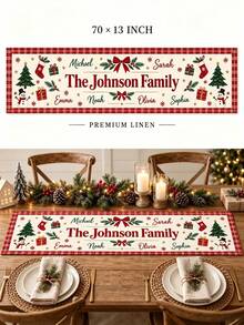 Personalized Christmas Table Runner, Customized Family Name Linen Table Runner, Christmas Dinner Decor, Family Holiday Table Decor - Multicolor - View 3