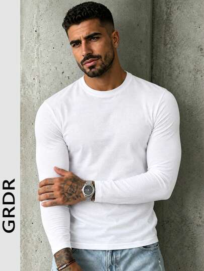 GRDR Men's Casual Crew Neck Lightweight Long Sleeve T-Shirt, Suitable For Leisure, Sports, And Commuting