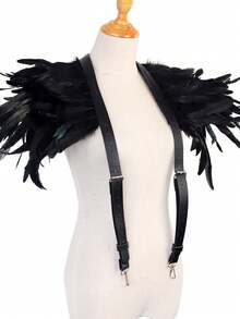 Dark Style Faux Feather Shoulder Accessory PU Leather Strap Shoulder Harness Gothic Witch Cosplay Halloween Carnival Party Costume Accessory Prop - A - View 2