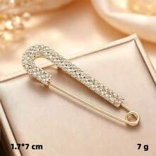 5Pcs Gold Rhinestone Safety Pin Brooches, Faux Crystal Decorative Pins For Women Shirt Dress Collar Hat Accessories - Gold - View 5