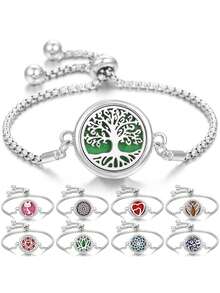 New Life Tree Essential Oil Aromatherapy Bracelet, Alloy Stainless Steel Material, Men's Fragrance Pendant Bracelet, Adjustable Wristband, Aromatherapy Accessory - Silver - View 2