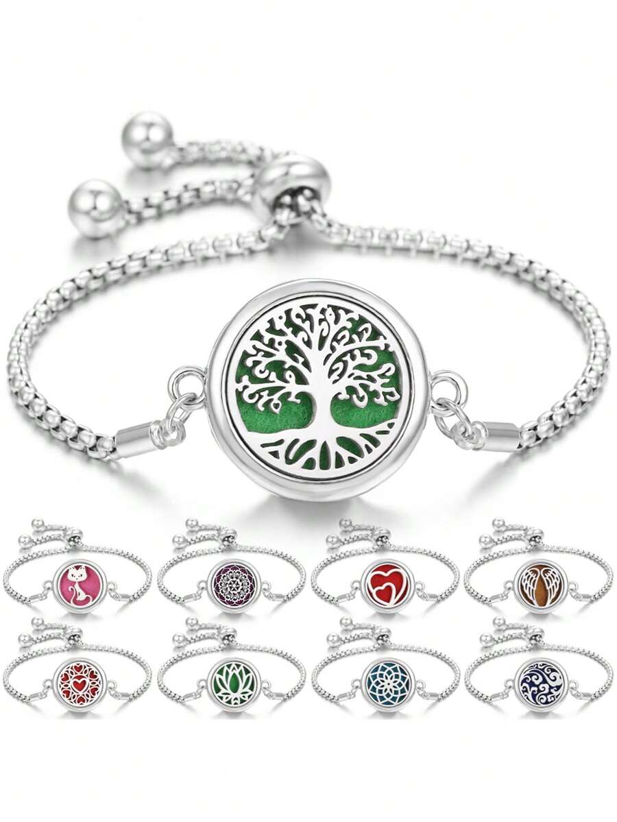 New Life Tree Essential Oil Aromatherapy Bracelet, Alloy Stainless Steel Material, Men's Fragrance Pendant Bracelet, Adjustable Wristband, Aromatherapy Accessory