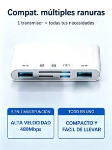 5-In-1 Multi Card Reader Lightning+Type C+USB A For IPhone/Android//PC/Tablet/Camera/Hard Drive/USB Flash Drive, OTG Memory Adapter For SD/Micro SD/SDHC/SDXC/MFI - White - View 5