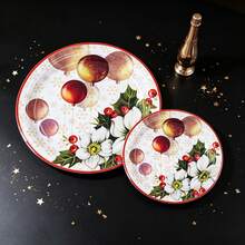 Christmas Floral Balloon Disposable Paper Plates, Holly Berry & Snowflake Print Party Plates, Tableware For Xmas Party, Holiday Dinner, Family Gathering & Winter Party Decor Supplies - Multicolor - View 4