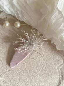 1pc Pink Satin Firework Design Rhinestone Embellished Hair Clip Handmade Rhinestone Hair Clip Elegant Fashion For Women For Party And Daily Wear - Multicolor - View 5