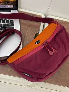 Colorblock Nylon Crossbody Bag, Multiple Colors Available, Lightweight Waterproof Fabric, Multi-Compartment Zipper Storage, Adjustable Wide Strap, Minimalist Crescent Shape, Daily Commute Outdoor Cycling Shoulder Chest Bag - Multicolor - View 14