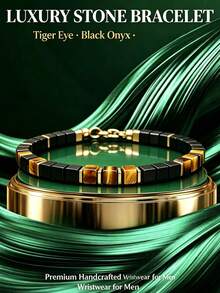 1pc Obsidian Cube And Tiger's Eye Bracelet-Attracts Abundance And Prosperity; An Ideal Choice For Daily Wear. - Multicolor - View 5