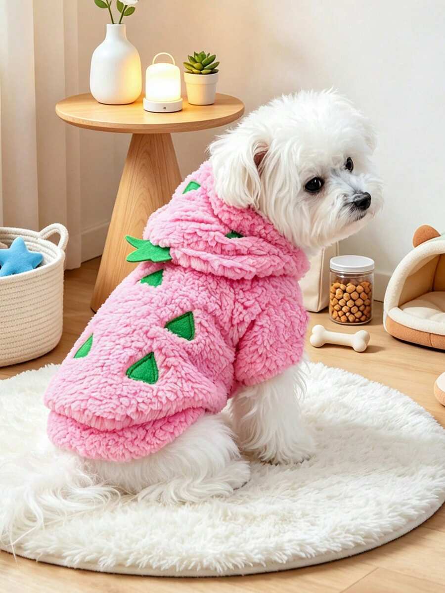 PETCIRCLE 1件寵物衣服 小狗幼犬貓用 可愛寵物秋冬款 可愛風格 輕量透氣 柔軟布料 毛絨短款變身套裝 - 火龍果 - 彩色 - 查看 1
