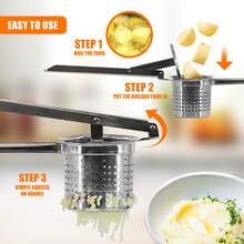 Geezy Stainless Steel Potato Ricer Masher – Fruit Press, Vegetable Crusher, Baby Food Masher & Puree Maker For Smooth Mash – Dishwasher Proof Kitchen Accessories, Easy Gadgets & Tools For Cooking - Silver - View 4