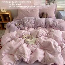 3/4pcs Purple Cherry & Bow Pattern Duvet Cover Set (Duvet Cover*1 + Bed Sheet*1 + Pillowcase*1/2, Filling Not Included), Sweet & Cute Home Bedding Set, Suitable For Bedroom, Guest Room And Dorm, Machine Washable & Hand Washable, Soft & Breathable, Fresh Cream Style - Mauve Purple - View 2