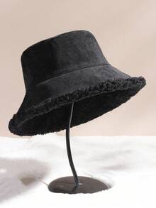 1pc Plush Bucket Hat, Thickened Warm Fleece, Elegant Outdoor Style For Autumn/Winter - Multicolor - View 5