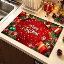 1pc Christmas Pine Cone Pattern Dish Drying Mat, Coffee Machine Mat, Kitchen Countertop Protector, Suitable For Christmas Parties, Daily Home Use, For Bowls, Plates, Cups, Water Drainage, Practical Christmas Holiday Decor Mat, Multi-Purpose Drying Mat, Home Gift, Tabletop Decoration - XYLSD-1148 - View 2