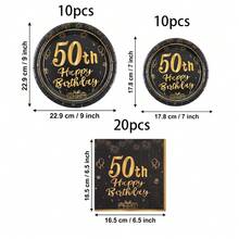 10/20/40/50/60/80 Pcs,50 Years Old Birthday Party Disposable Tableware Set,Black Gold Firework Gift Balloon Print 7 Inch & 9 InchPaper Plates Cup Napkins,Party Table Decor For 50 Years Old Milestone Celebration,Adult Birthday Banquet - Black 50 - View 11