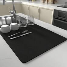 1pc Solid Black/Grey Extra Large Dish Drying Mat, Bar Countertop Waterproof Mat, Drying Mat, Drainage Mat, Coffee Machine Mat, Washing Machine Top Protector, Stove Top Mat, Dining Table Placemat, Mouse Pad, Coffee Cup | Tableware Drying, Absorbent Quick-Drying, Waterproof And Oil-Resistant, Washable And Reusable, Suitable For Kitchen | Cafe, Tea Cup, Coffee Cup, Coffee Machine Accessories, Home Decor For Coffee Lovers, Rental Home Renovation, Perfect As Housewarming Gift, Christmas Gift - Multicolor - View 5