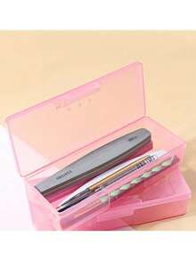Nail Art Storage Box, Transparent Plastic Organizer, Rectangular Clear Box, Large Capacity Pencil Case With Snap Lid, Office Supplies Storage Organizer, Stackable Transparent Plastic Pencil Box Suitable For Rhinestones, Brushes, Nail Files, Portable Multi-Function Tool Storage Box - Pink - View 1
