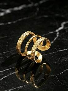 SEEKGLEE 1pc Minimalist Golden Embossed Multi-Ring Open Ring Stylish Statement Jewelry For Women Daily Party Wear - Yellow Gold - View 3