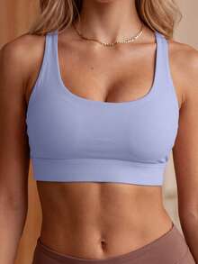 Soyun New Women's Peach-Shaped Bra, Criss-Cross Mesh Back Design, Built-In Padding, High-Strength Anti-Slip Sports Summer - Baby Blue - View 6