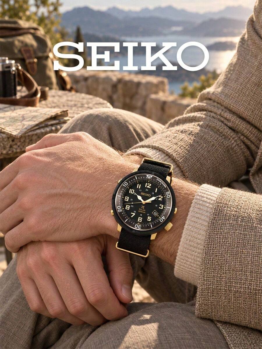 Men's SEIKO Prospex Solar Watch, Black Nylon NATO Strap, Matte Black Case, Countdown Bezel 200M Water Resistant Outdoor Field Solar Powered Wristwatch - Black - View 1