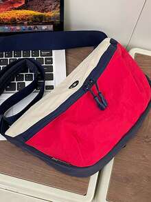 Colorblock Nylon Crossbody Bag, Multiple Colors Available, Lightweight Waterproof Fabric, Multi-Compartment Zipper Storage, Adjustable Wide Strap, Minimalist Crescent Shape, Daily Commute Outdoor Cycling Shoulder Chest Bag - Multicolor - View 4