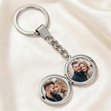 1pc Customized Openable Round Photo Keychain, Gold Metal Texture, Can Embed Photo, Pet & Family Memorial Pendant, Flip Cover Key Ring Gift, Christmas, Halloween Gift - Multicolor - View 5