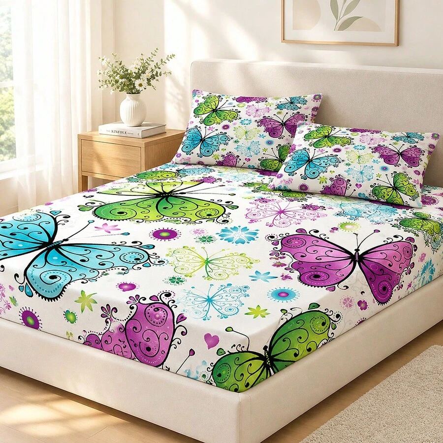 1pc Bow Print 3 Pieces Set (1 Duvet Cover + 2 Pillowcases), Skin-Friendly Fabric Soft And Breathable, Machine Washable And Anti-Pilling, Multiple Sizes Available, Suitable For Single And Double Beds, Perfect For Students, Renters, And Cartoon Lovers - Multicolor 2 - View 1