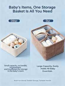 HAPPY WALK 1pc New Baby Room Portable Multi-Compartment Storage Basket, Baby Diaper & Toy Organizer Bin With Removable Hook And Loop Dividers, Sturdy 3D Structure, Non-Deformable, For Clothes, Toys, Sundries Home Storage And Daily Outings - Multicolor - View 5