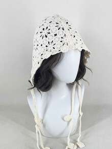 1pc Thin Handmade Crochet Hollow Tassel Hat, Polyester Bohemian Style Sun Hat, Face-Shaping Hat, Suitable For July 4th, Gentle Hand Wash, Hang Dry - Multicolor - View 3
