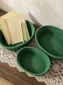 Cirelle 3pcs/1pc Large Capacity Oval Handwoven Storage Basket, Bohemian Style Rope Woven Basket, Suitable For Kitchen, Bathroom, Clutter, Bedroom, Living Room, Dorm, Desk, Vanity, Home Decor, Bathroom Storage, Also Suitable For Storing Snacks - Green - View 5